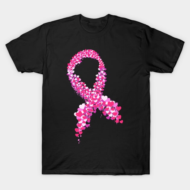 Breast Cancer Awareness Pink Hearts And Ribbon Product T-Shirt by Linco